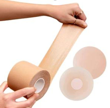 FLANCCI Boob Tape Boobytape for Breast Lift | Achieve Chest Brace Lift & Contour of Breasts | Sticky Body Tape for Push up & Shape in All Clothing Fabric Types with 2 pcs Nipple Covers (2” / Beige)