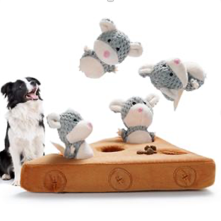 Nocciola 4 PCS Mouse and Cheese Enrichment Dog Puzzle Toys | Hide and Seek Squeaky Toys for Small to Medium Dogs