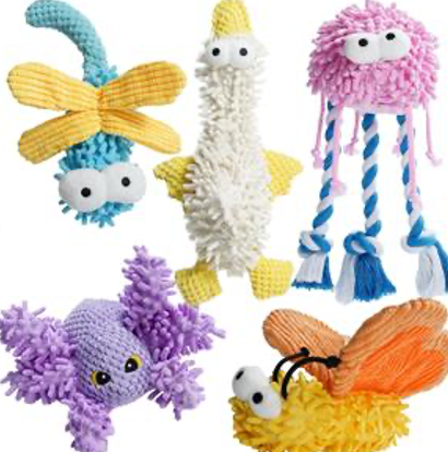 Nocciola Sweet Sweepers Muiti-texture Squeaky Dog Toy Set, 5 Packs,Silly Crinkle Cute Durable Stuffed Pet Chew Toys