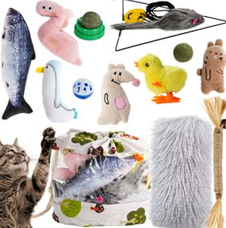 Nocciola 12-in-1 Catnip Playset: Natural Catnip Balls, Simulation Salmon, Plush Pillow, Silvervine Chew Stick & More - Ultimate Fun & Interactive Toy Collection for Cats